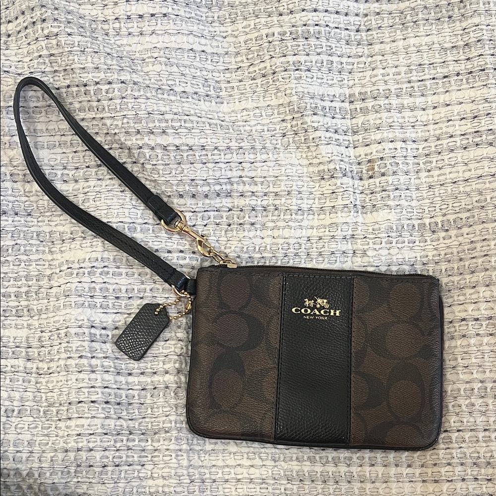 Coach Signature Brown and Black Wristlet